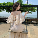 2025 New High-End French Shoulder Oversized Swing Before And After Two Wearing Sanya Travel Holiday Fairy Dress