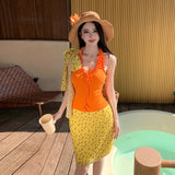 Pure-Hearted Sweet Hottie Sexy Dopamine Set Female Summer Ears Hanging Neck Vest Half-Body Skirt Two Sets