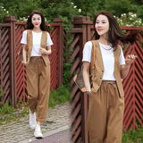Imitation Cotton Ocean Gas Casual Fashion Set Women's Sports Summer Women's Short-Sleeved Loose Trousers Three-Piece Set