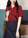 Hong Kong Style Retro Summer Wine Red POLO Direct Straight Loose Regular T-Shirt Small Children's Top