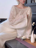 Tender One-Word Lace Horse Seaweed Top With Knitted Half-Dress Two-Set Set