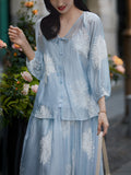 Cloud Dream New Chinese Set | Lyselle V-Neck Embroidered Wind R-Shirt + Half-Dress