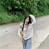 Lazy Style Design Hollow Long Sleeve V-Neck Knitted Shirt For Girls Summer Loose High-End Sunscreen Shirt Chic Top