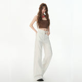 Summer Explosion White Rystal Laisier Jeans Thin High-Waisted Tug Straight Loose Ice Silk Pants