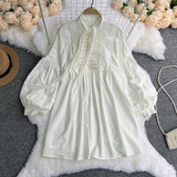 New Women's Dress French Court Doll Lace Bow Tie With Lantern Sleeve Pearl Buckle Dress
