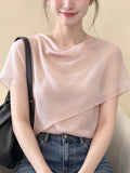 French Pink Collar Shawl Short-Sleeved Shirt Women 2026 Summer New Design Feel A Huge Look Temperament Blouse