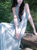 High-End Holiday Tulle Hanging Neck Sling Dress Women Summer Vest Long Skirt