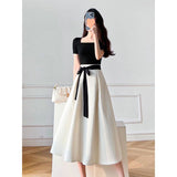 Fang Collar Dress Women's Summer 2025 New French Tea Break Two Black And White To Receive Thin Skirts