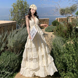 2026 Two Wearing Pure Lust Wind Hanging Back Linen Fairy Dress Seaside Lotus Leaf Side Hanging Dress