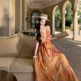 2026 Monet Garden Super Fairy Orange Flower Print Fairy Pure Desire Suspension Long Thin Dress Dress