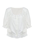 White Sky Silk Tidly Shirt Girl Summer French Temperament Lace Linen Shirt