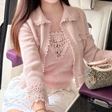 Milk Mint Hand-Cooked Knitted Vest + Shirt Jacket Female Autumn White