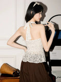 Summer New Korean Lace V-Neck Sleeveless Hanging Neck Vest Female Slim Slim Sexy Pure Desire Design Top