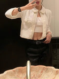 Milky Shuvry Three-Dimensional Hand-Woven Knitted Set Doll-Collar Coat + Curvity Skirt
