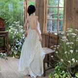 White Hanging Neck Sling Dress Women's Summer 2025 New French Long Skirt Holiday Dress