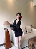 French Summer New Temperament Lace Hanging Neck Splicing Bare Back Design Sexy Mesh Pure Want To Pack Hip Dress Short Dress Woman