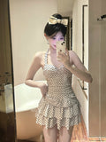 Vintage Wave Dress Dress Woman Hanging Neck Cake Skirt Covered Meat Thin Hot Springs Resort Swimsuit