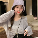 V-Neck Sweater Knitted Coat Women's Dress In The Spring And Autumn Soft Glutinous Languid Loose Bag Short Jacket On The Head