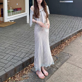 Tuulous Sunny Day Elegant Curve Group V-Neck Cut Lattice Lattice Floral Dress French Temperament Dress