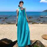 2025 Yunnan Tourism Wearing A Holiday High Sling Dress Women's Summer Loose Long Dress Lazy Wind