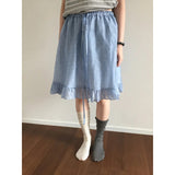 Korean Small Wave Dot Print Glossy Leaves Side Half Skirt Girl Cute Umbrella Skirt Girl Dress