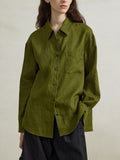 [Atonement] 100 Linen Green Loose Shirt Women Wear Long-Sleeved Shirt Inside And Outside