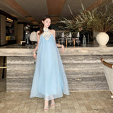2025 High-End Exquisite Dress Light Luxury High-End Sense Of New Chinese Style Embroidery Temperament Blue Dress