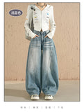 Cute Street Loose Broad Leg Three-Dimensional Cut Silhouette Jeans Drag Floor Pants Nine-Point Trousers Length