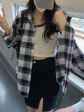 Vintage British Style Green Plaid Shirt Coat Women's Spring And Autumn Leisure Free And Loose Long Folding Shirt