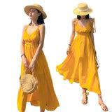 2025 New Hainan Sanya Yellow Beach Dress Women's Summer Sexy Seaside Vacation Slings Bare Back Dress