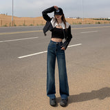 Early Autumn Straight Trousers Jeans Women's Elastic High Waist Thin Fashion Water Wash Black Smoke Tube Trousers Slim Splendlish Spandex