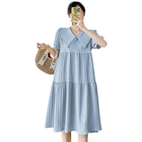 Summer Pregnant Women's Dress Fashion Large-Size Short Sleeve Long Over The Knee Cover Small Fresh Loose Temperament Korean Version Sweet