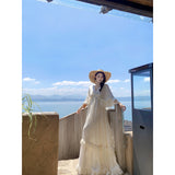 Xinjiang Sichuan West Yunnan Tourism Photo Wearing Heavy Industry Thresh Super Fairy Neck To Receive Waist Dress Dress Dress Woman