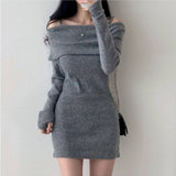 Korean Chic Autumn/Winter Small Sexnye Sling Clame Claming Dress Bag Of Knitted Dress