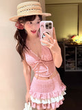 Ounces Swimsuit Girl Cute Pure Sexy Hanging Neck Bikini Side Cake Skirt Hot Spring Bathing Suit