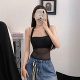 852# Sexy Hottie Net Yarn Hot Diamond Niche Design Hanging Neck Sling Summer New Slimming Vest
