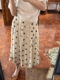 French Retro Linen Wave Half-Dress Woman Summer Long High-Waist Pressure Folding Casual A-Supple Skirt