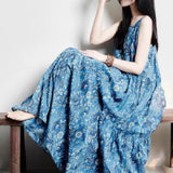Blue Smashed Sling Dress Girl 2026 Summer New French V-Neck Holiday Thin Beach Dress Bohemian