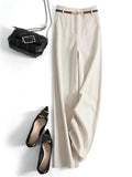 With Belt Temperament Commuting Skin New High-Waisted Broad Leg Pants Women Lazy Straight Trousers Hair, Casual Trousers