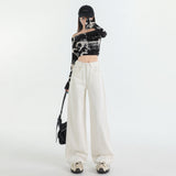 3163 Thick Velvet Taut Wide-Legged Jeans Women's Autumn And Winter Scissors High-Tall Trousers
