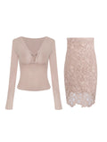 Fake Two-Piece Lace Bag Hip Half Dress Dress Woman Two Sets