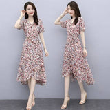 2026 Summer New Broken Flower Dress Summer Autumn French Ice Silk Long Thin Temperament Waist Dressing Dress