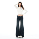 Cement Gray Low-Waisted Micro-Horn Jeans Women In The Fall Of 2025 New No-Legs Straight Elastic Trumpet Trousers