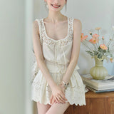 Sea-Born Flower Refreshing And Breathable Cotton Embroidery Dress Lace Hollow Skirt Three-Piece
