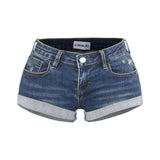 Low-Waisted Cat Curly-Ribble Denim Shorts Worn Design Super Shorts Hot Street Thin Hot Pants