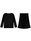 Autumn Smart Style Set Knitted Long Sleeve Open Shirt Two Sets Of Solid Color Sling Sweater Wool Knitted Skirt