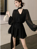 French Sexy Design Feeling Waist Slightly With Long-Sleeved Dress 2026 Spring And Autumn New Sexy A Skirt