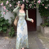 EI Yao [Flowering Half Summer] New Chinese Retro Floral Dress Women's Summer Sling Skirt Two-Piece