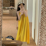 Hainan Sanya Resort Beach Dress Sexy Loose Back Dress Xishuangbanna Sling Design Long Dress Summer