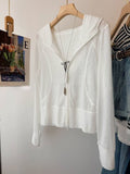 Solid-Colored Thin Woman With Short Coat Long-Sleeved Hooded Cardigan Thin Summer Slim Thin Sweater Woman